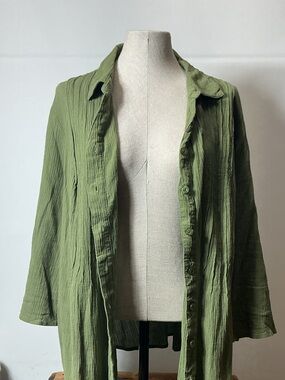 Woman Within Olive Green linen button up | Size: L